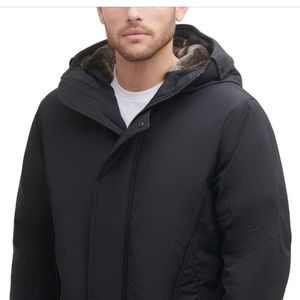 Cole Haan Men ‘s Tech Down Parka with faux Fur trim